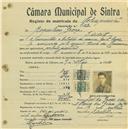 Registo de matricula de velocipedista em nome de Raquelino Graça, morador em Sintra, com o nº de inscrição 603.