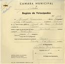 Registo de velocípede de marca Nacional, com o nº 1004, em nome de Miguel Francisco, morador em Janas.