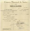 Registo de velocípede com o nº 8188, em nome de José Nunes Guerra, morador em Penedo.