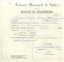 Registo de velocípede de marca Peugeot, com o nº 9536, em nome de Joaquim Vicente Albogas Júnior, morador em Pero Pinheiro.