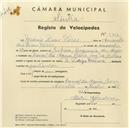 Registo de velocípede com o nº 5310, em nome de Mário Dias Pires, morador em Casal da Água Livre, Belas.