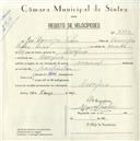 Registo de velocípede de marca Nacional, com o nº 5112, em nome de José Domingos Pedro, morador em Assafora.