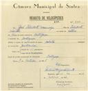 Registo de velocípede de marca Cabrita, com o nº 8361, em nome de José Felisberto Saramago, morador em Cortegaça.