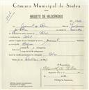 Registo de velocípede de marca Nacional, com o nº 5426, em nome de Manuel da Silva, morador em Belas.