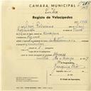 Registo de velocípede com o nº 2924, em nome de Luís Feleciano, morador em Negrais.