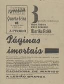 Programa do filme "Páginas imortais" realizado por Carl Froelic com a participação dos atores Hans Stiiwe, Zara Leander e Marika Rokk.