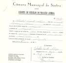 Registo de um veiculo de duas rodas tirado por um animal de espécie asinina destinado a transporte de mercadorias em nome de Sebastião Vicente Alegre, morador em Magoito.