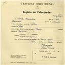 Registo de velocípede com o nº 2552, em nome de Carlos Bernardino, morador em Sintra.
