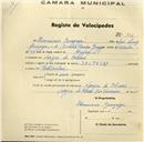 Registo de velocípede de marca Saltley, com o nº 291, em nome de Herminio Gonzaga, morador em Várzea de Colares.