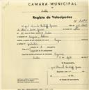 Registo de velocípede de marca Elgin, com o nº 2094, em nome de José Manuel Bustorff Guerra, morador em Eugaria.