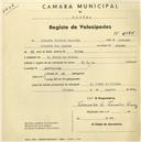 Registo de velocípede de marca B.S.A., com o nº 2086, em nome de António Pereira Correia, morador em S. Pedro de Sintra.