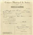 Registo de velocípede com o nº 6881, em nome de Sabino dos Santos Pedroso, morador em Sintra.