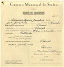 Registo de velocípede de marca Alpino com motor, com o nº 7150, em nome de Veríssimo Afonso Gonçalves, morador em Penedo.
