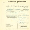 Registo de um veiculo de duas rodas tirado por dois animais de espécie muar destinado a transporte de mercadorias em nome de Agostinho Bernardino, morador em Aruil de Baixo.