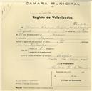 Registo de velocípede de marca Star, com o nº 830, em nome de Joaquim Domingos Baleia, morador em Sacario.