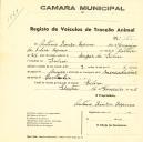 Registo de um veiculo de duas rodas tirado por um animal de espécie muar destinado a transporte de mercadorias em nome de António Sousa Sapina, morador no Lugar da Silva.