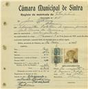 Registo de matricula de velocipedista em nome de José Caetano, morador em Dona Maria, com o nº de inscrição 607.