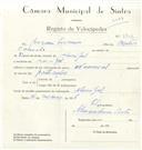 Registo de velocípede de marca Nacional, com o nº 8703, em nome de Joaquim Firmino, morador em Mucifal.
