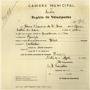 Registo de velocípede de marca Helios, com o nº 2691, em nome de Maria Filomena de Sá Alves, moradora em Banzão.