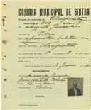 Registo de matricula de velocipedista em nome de Augusto Gonçalves, morador em Belas, com o nº de inscrição 1842.