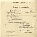 Registo de velocípede com o nº 3005, em nome de David William Armand, morador em Sintra.