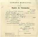 Registo de velocípede de marca J.M.F., com o nº 3325, em nome de Manuel João Azenha, morador em Cabeço da Moucheira.