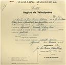 Registo de velocípede de marca Nadir, com o nº 422, em nome de José Luís de Jesus Ferreira Ribeiro, morador em Algueirão.