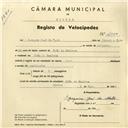 Registo de velocípede com o nº 4200, em nome de Joaquim José da Mata, morador em Chão de Meninos.