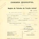 Registo de um veiculo de duas rodas tirado por dois animais de espécie bovina destinado a transporte de mercadorias em nome de Manuel António Principe, morador no Faião.