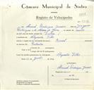 Registo de velocípede de marca Especial, com o nº 9017, em nome de Manuel Rodrigues Júnior, morador em Algueirão Velho.