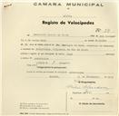 Registo de velocípede de marca Olga, com o nº 29, em nome de Sebastião Duarte da Silva, morador em Albarraque.