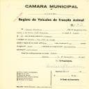 Registo de um veiculo de duas rodas tirado por um animal de espécie muar destinado a transporte de mercadorias em nome de Manuel Ferreira, morador na Rua João de Deus em Sintra.