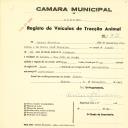 Registo de um veiculo de duas rodas tirado por um animal de espécie muar destinado a transporte de mercadorias em nome de Manuel Ferreira, morador na Rua João de Deus em Sintra.