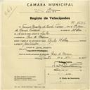 Registo de velocípede de marca Cycles Helios, com o nº 1576, em nome de Fernando Martins da Cunha Ferreira, morador em Rio de Mouro.