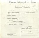 Registo de velocípede de marca Marginal, com o nº 9106, em nome de José Meireles, morador em Ranholas.