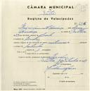 Registo de velocípede com o nº 4395, em nome de José do Nascimento Mendonça, morador em Queluz.