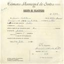 Registo de velocípede de marca Raio, com o nº 4762, em nome de Américo Castelhano, morador em Areias