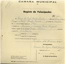 Registo de velocípede de marca Alfa, com o nº 446, em nome de Maria dos Anjos Bastos Guerra, morador em Rinchoa.