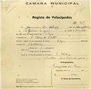 Registo de velocípede de marca Elgin, com o nº 927, em nome de Joaquim da Cruz, morador em S. Pedro de Sintra.