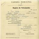 Registo de velocípede com o nº 1612, em nome de José Julião, morador em Algueirão.