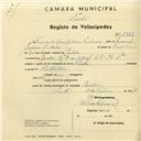 Registo de velocípede de marca Flecha, com o nº 2882, em nome de Fernanda Rosa R. Prudêncio, moradora em Rua 9 de Abril nº 23, Queluz.