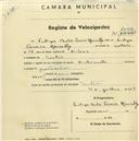 Registo de velocípede com o nº 2058, em nome de Filipe Belo Pereira Marcelly, morador em Sintra.