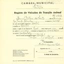 Registo de um veiculo de duas rodas tirado por um animal de espécie muar destinado a transporte de mercadorias em nome de Daniel Rilhas dos Santos, morador no Mucifal.