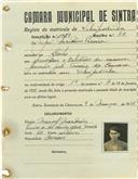 Registo de matricula de velocipedista em nome de José Martins Pereira, morador no Linhó, com o nº de inscrição 1129.