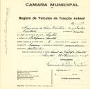 Registo de um veiculo de duas rodas tirado por um animal de espécie bovina destinado a transporte de mercadorias em nome de Francisco da Silva Ventura, morador na Estefânia em Sintra. 