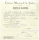 Registo de velocípede de marca Pombal, com o nº 8259, em nome de Luís Branco dos Santos, morador em Mucifal.