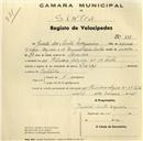 Registo de velocípede de marca Davy, com o nº 237, em nome de Judite dos Santos Nogueira, moradora na Avª Heliodoro Salgado nº 14, Sintra.