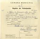 Registo de velocípede de marca Oriental, com o nº 3324, em nome de Urbano da Encarnação Afra, morador em Rua Marechal Gomes , Queluz.