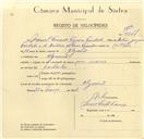 Registo de velocípede com o nº 9844, em nome de Manuel Fernando Figueira Trindade, morador em Algueirão.