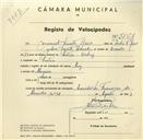 Registo de velocípede de marca Avis, com o nº 3168, em nome de Manuel Duarte Raio, morador em Sintra.